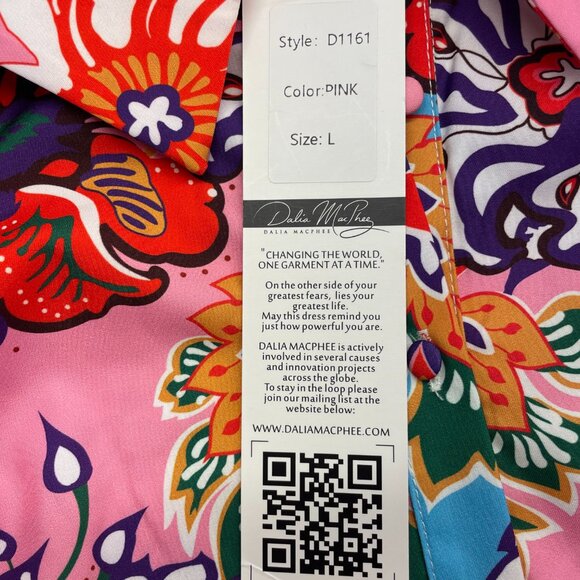 Dalia Macphee Long-Sleeve Midi‎ Dress, Front Buttons, Floral Pink, Large, NWT - Picture 6 of 7